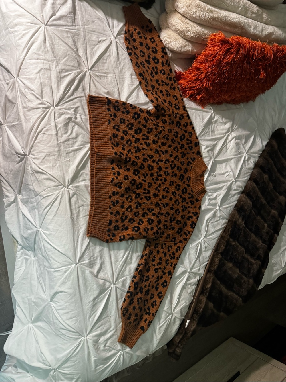 Old Navy Tan and Black Leopard Cowlneck Sweater
